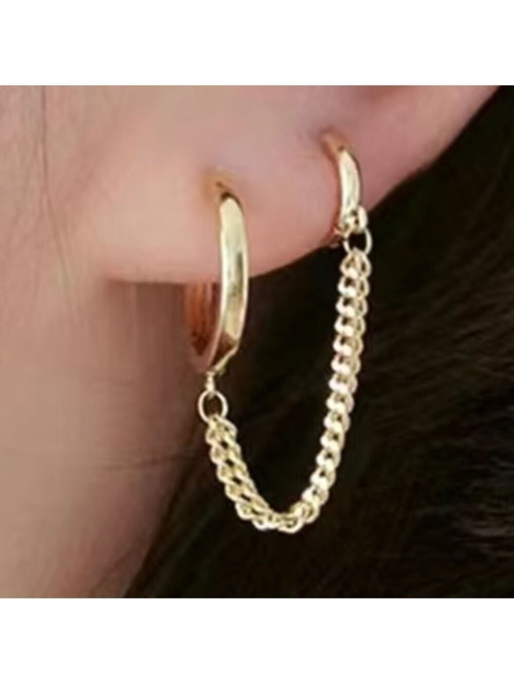 Double chain 18K gp cuff earrings set